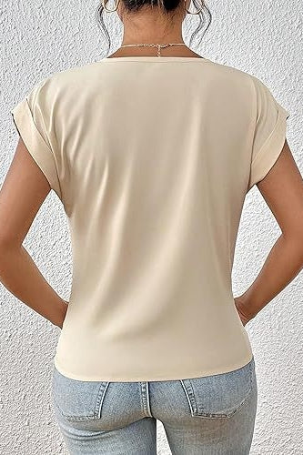 V-Neck Irregular Knot Short Sleeve T-Shirt