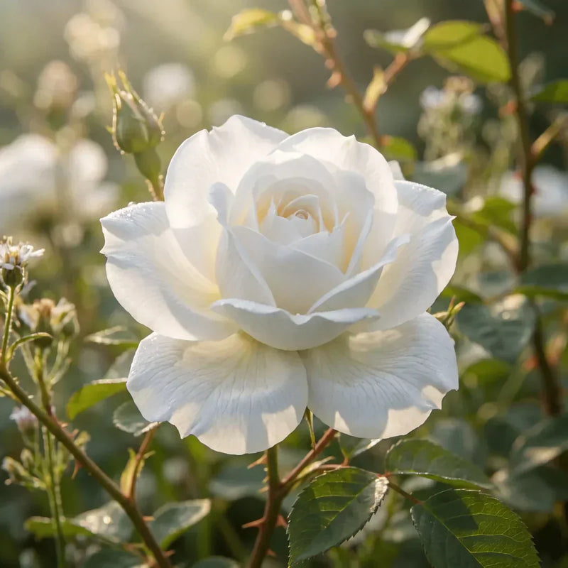 White rose in bloom symbolizing quiet, complete love and remembrance for a beloved pet