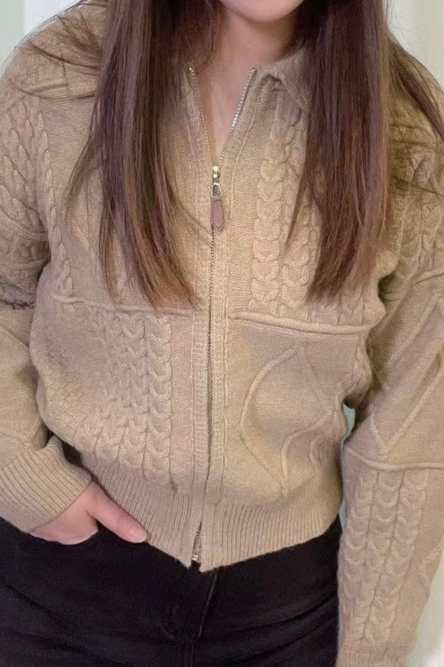 Cable Knit Zip-Up Cardigan