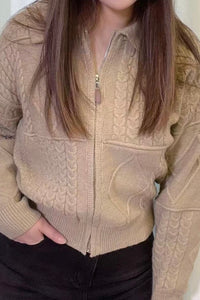 Cable Knit Zip-Up Cardigan