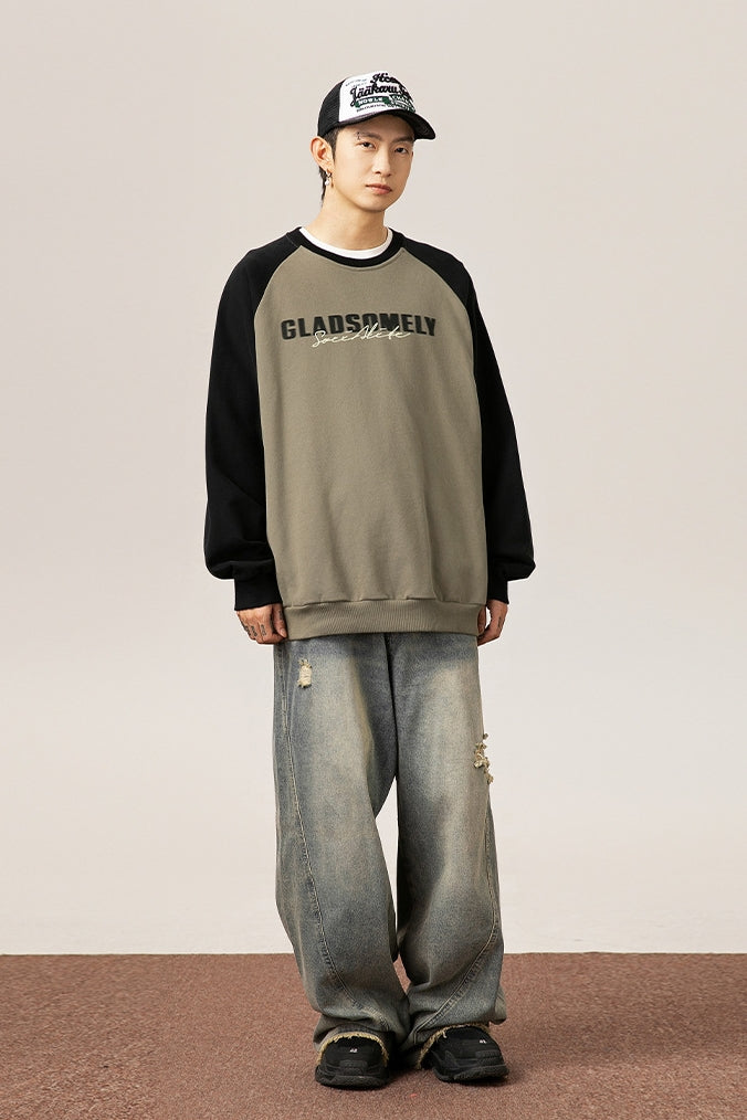 Men’s Color Contrast Patchwork Raglan Sleeve Sweatshirt – Trendy Fall & Winter Pullover