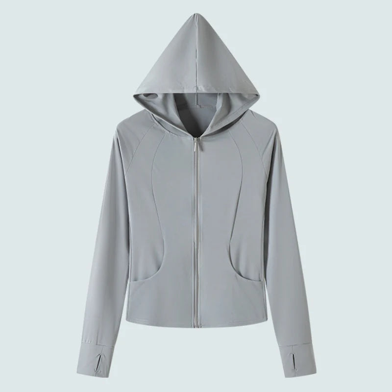 Women’s UPF 50+ Ice Silk Cooling Sun Protection Jacket – Lightweight, Breathable, with Side Pockets