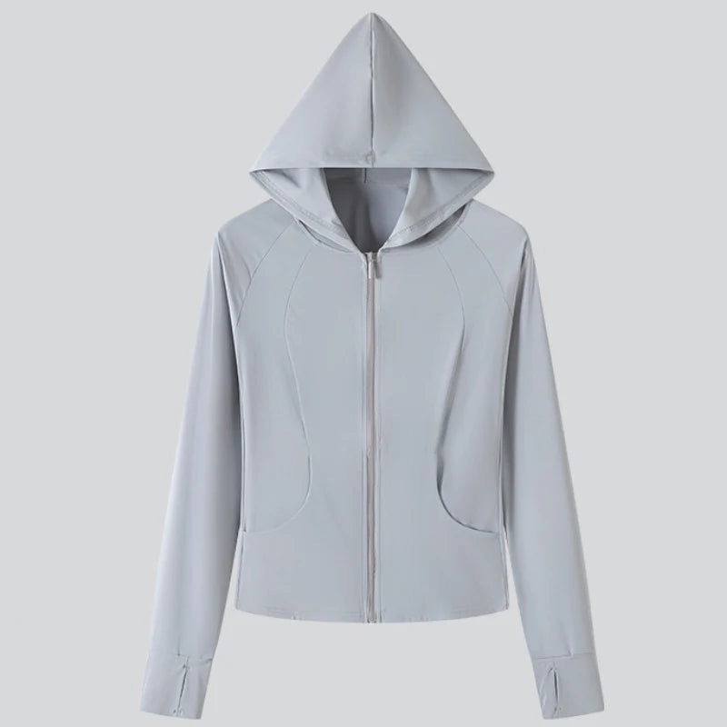 Women’s UPF 50+ Ice Silk Cooling Sun Protection Jacket – Lightweight, Breathable, with Side Pockets