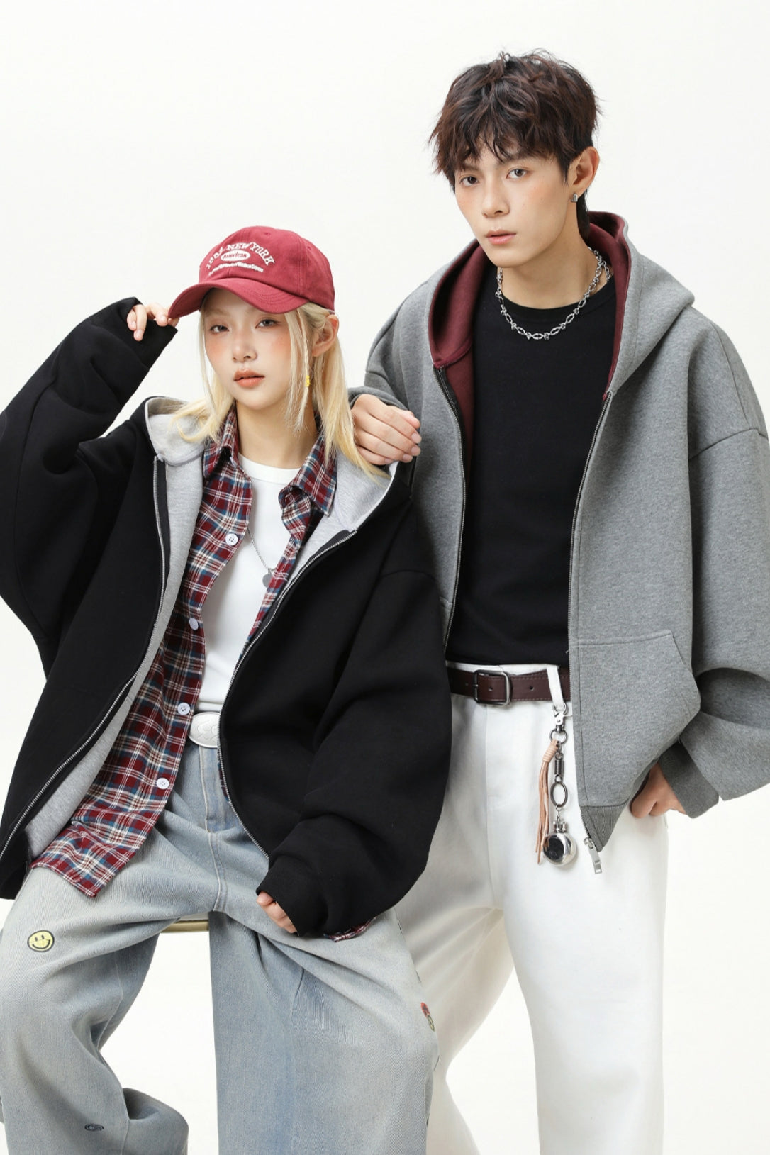 Contrast-Color Zip-Up Hoodie