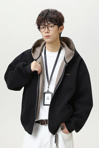 Men’s Houndstooth Contrast Zip-Up Hoodie