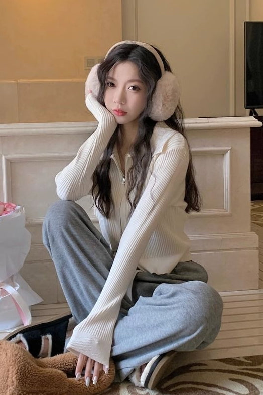 Double Zip-Up Knit Cardigan