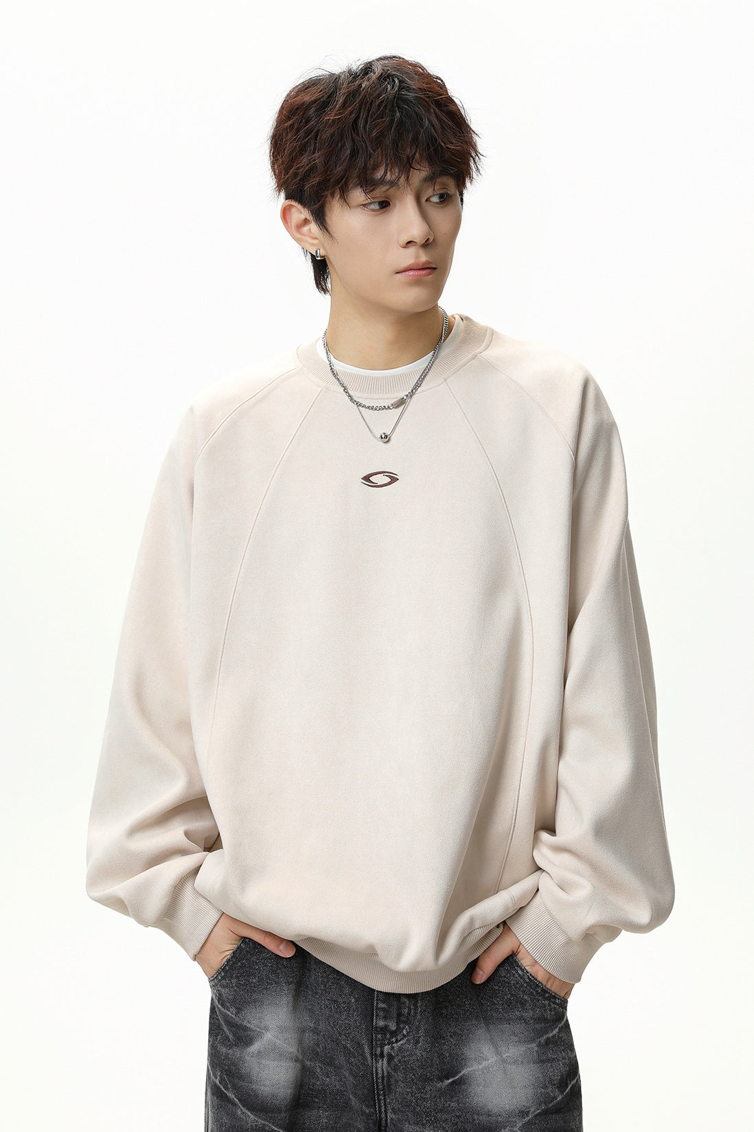 Men’s Faux Suede Crew Neck Sweatshirt – Heavyweight Fall & Winter Pullover