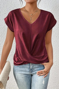 V-Neck Irregular Knot Short Sleeve T-Shirt