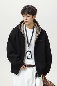 Men’s Houndstooth Contrast Zip-Up Hoodie
