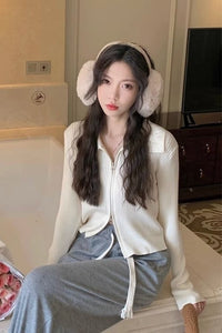 Double Zip-Up Knit Cardigan