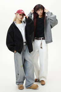 Contrast-Color Zip-Up Hoodie