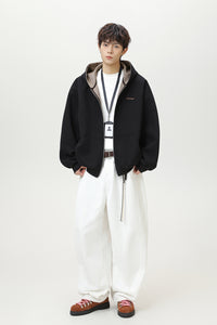 Men’s Houndstooth Contrast Zip-Up Hoodie