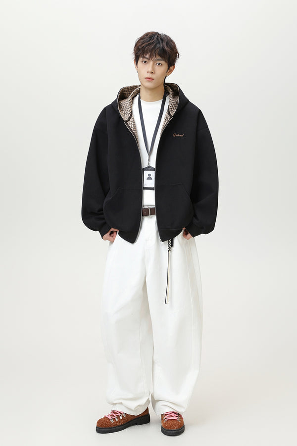 Men’s Houndstooth Contrast Zip-Up Hoodie
