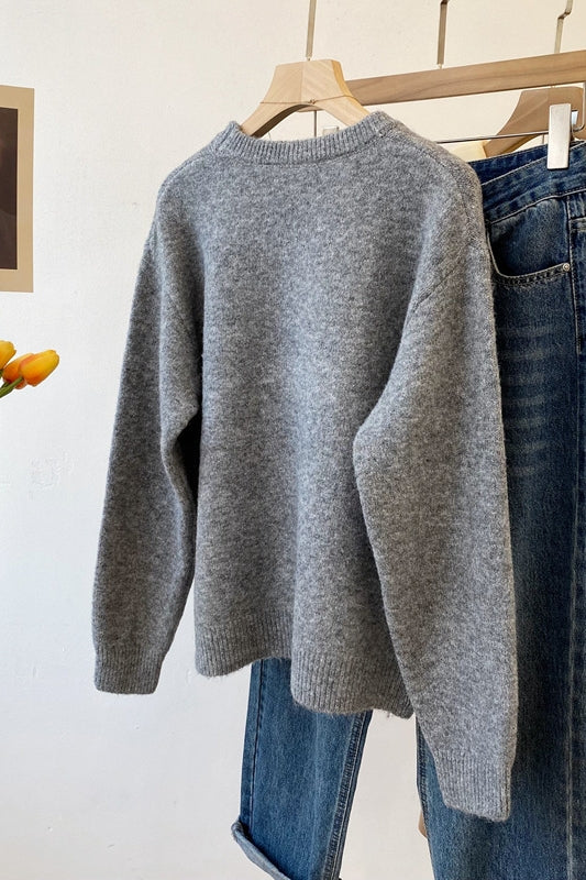 Cartoon Bird Round-Neck Knit Sweater – Korean Style