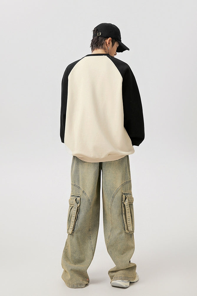 Men’s Color Contrast Patchwork Raglan Sleeve Sweatshirt – Trendy Fall & Winter Pullover