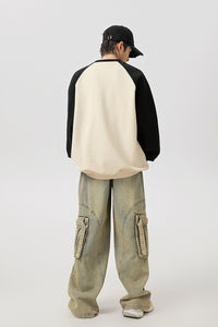 Men’s Color Contrast Patchwork Raglan Sleeve Sweatshirt – Trendy Fall & Winter Pullover