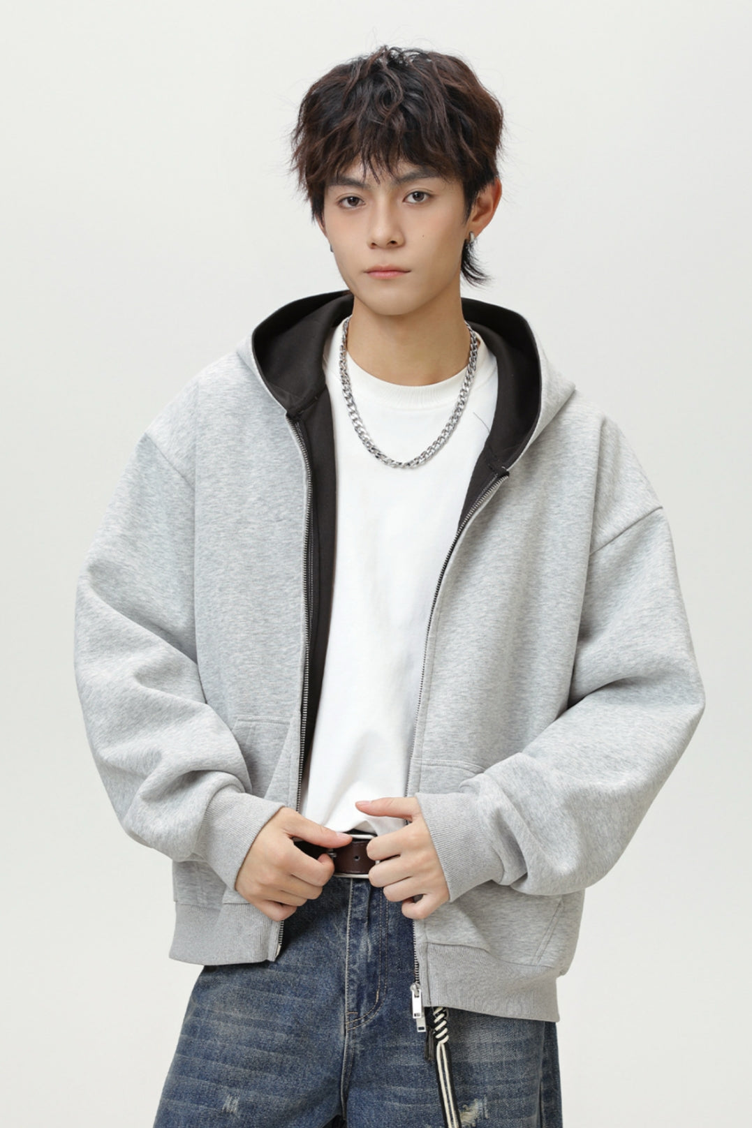 Contrast-Color Zip-Up Hoodie
