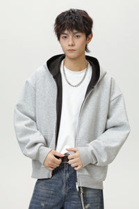 Contrast-Color Zip-Up Hoodie