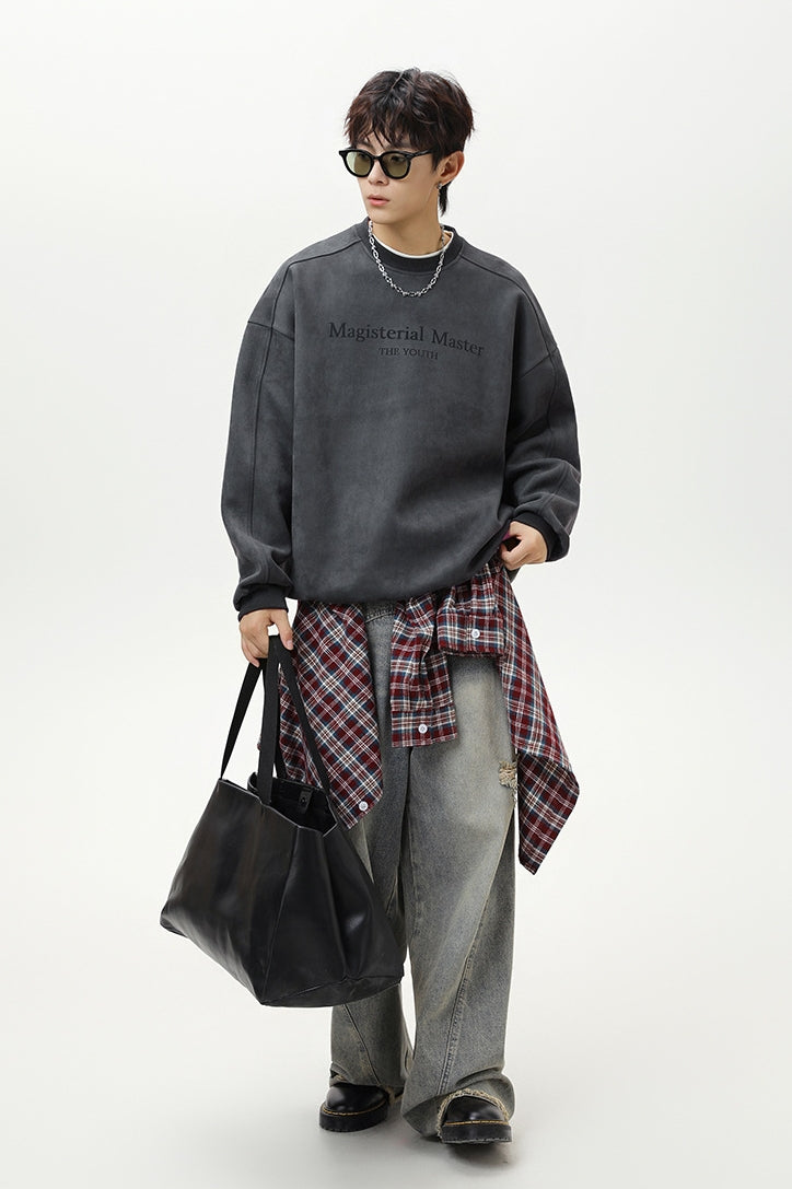 Men’s Split Stitching American Retro Crew Neck Sweatshirt – Vintage Fall & Winter Pullover
