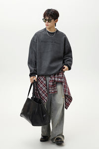 Men’s Split Stitching American Retro Crew Neck Sweatshirt – Vintage Fall & Winter Pullover