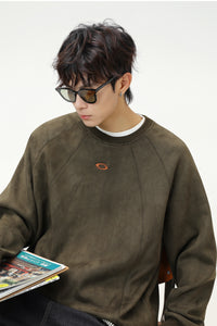 Men’s Faux Suede Crew Neck Sweatshirt – Heavyweight Fall & Winter Pullover