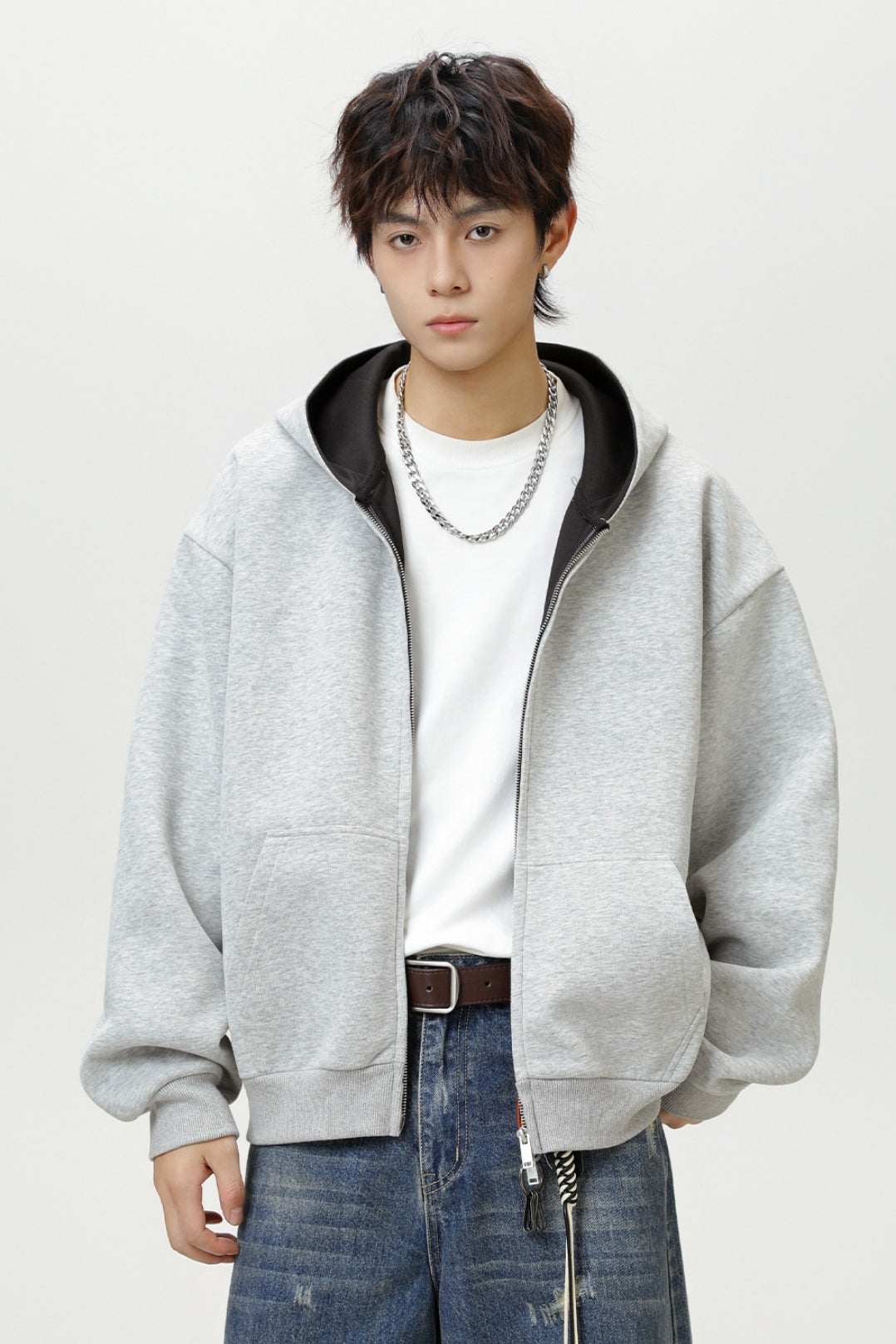 Contrast-Color Zip-Up Hoodie