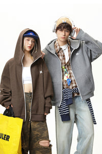 Heavyweight Color-Block Zipper Hooded Sweater – Thickened Casual Fall & Winter Sweater