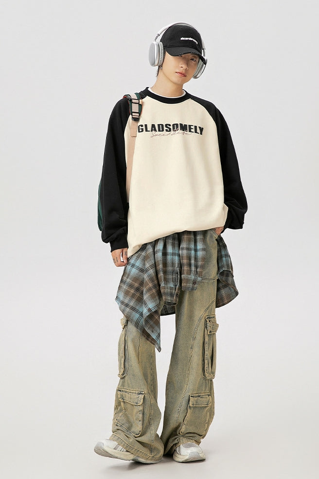 Men’s Color Contrast Patchwork Raglan Sleeve Sweatshirt – Trendy Fall & Winter Pullover