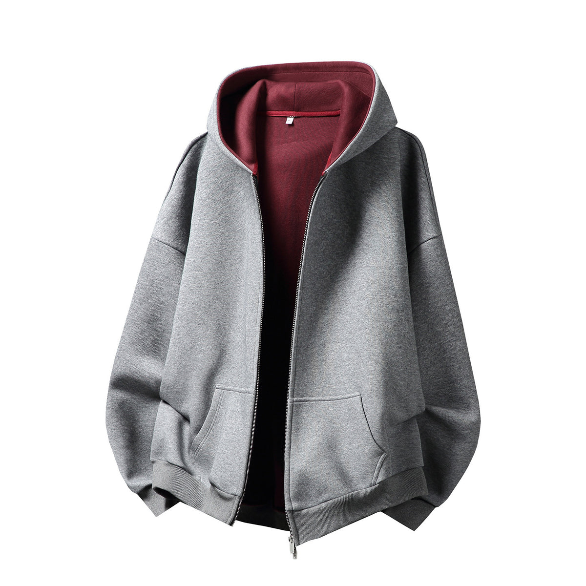 Contrast-Color Zip-Up Hoodie
