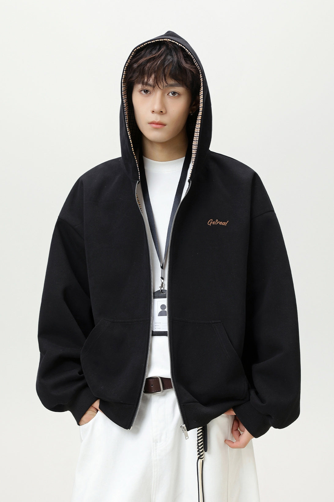 Men’s Houndstooth Contrast Zip-Up Hoodie