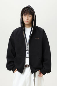 Men’s Houndstooth Contrast Zip-Up Hoodie