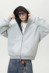 Contrast-Color Zip-Up Hoodie
