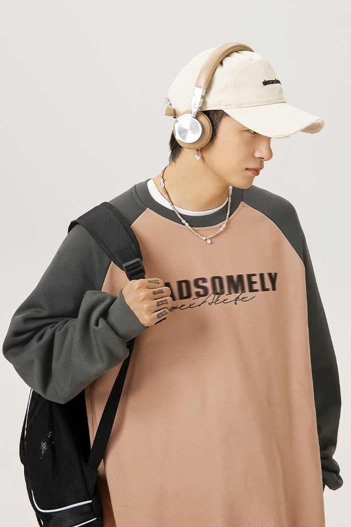 Men’s Color Contrast Patchwork Raglan Sleeve Sweatshirt – Trendy Fall & Winter Pullover