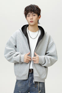 Contrast-Color Zip-Up Hoodie