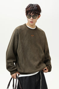 Men’s Faux Suede Crew Neck Sweatshirt – Heavyweight Fall & Winter Pullover