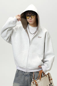 Men’s Houndstooth Contrast Zip-Up Hoodie