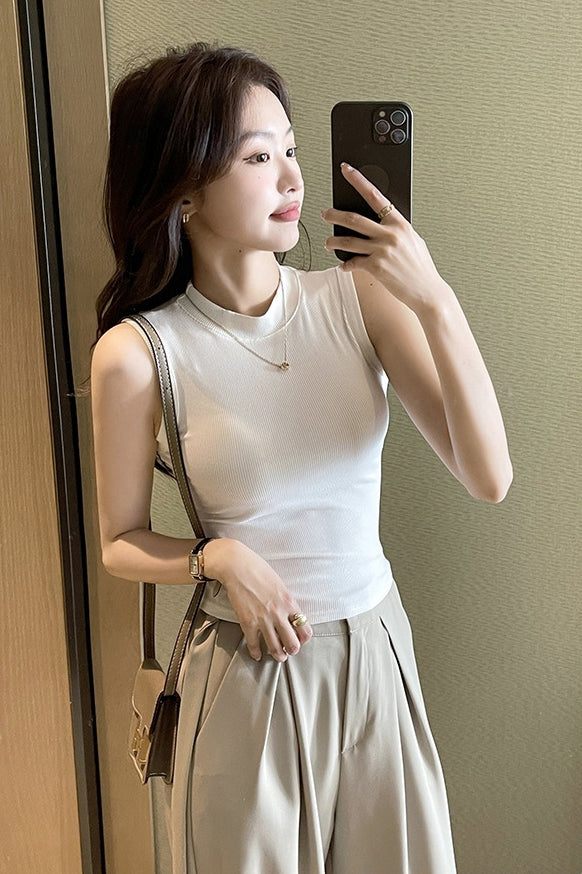 Round-Neck Thread Sleeveless Vest Sling – Slim-Fit Viscose Fiber Top