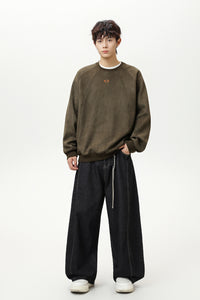 Men’s Faux Suede Crew Neck Sweatshirt – Heavyweight Fall & Winter Pullover