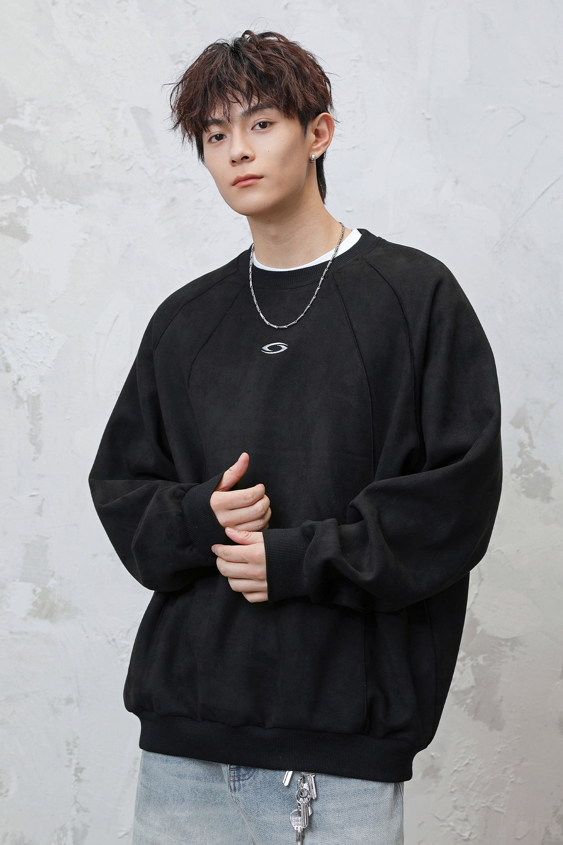 Men’s Faux Suede Crew Neck Sweatshirt – Heavyweight Fall & Winter Pullover