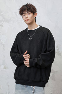 Men’s Faux Suede Crew Neck Sweatshirt – Heavyweight Fall & Winter Pullover