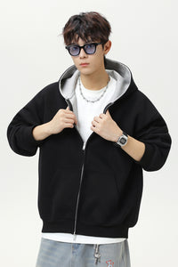 Contrast-Color Zip-Up Hoodie