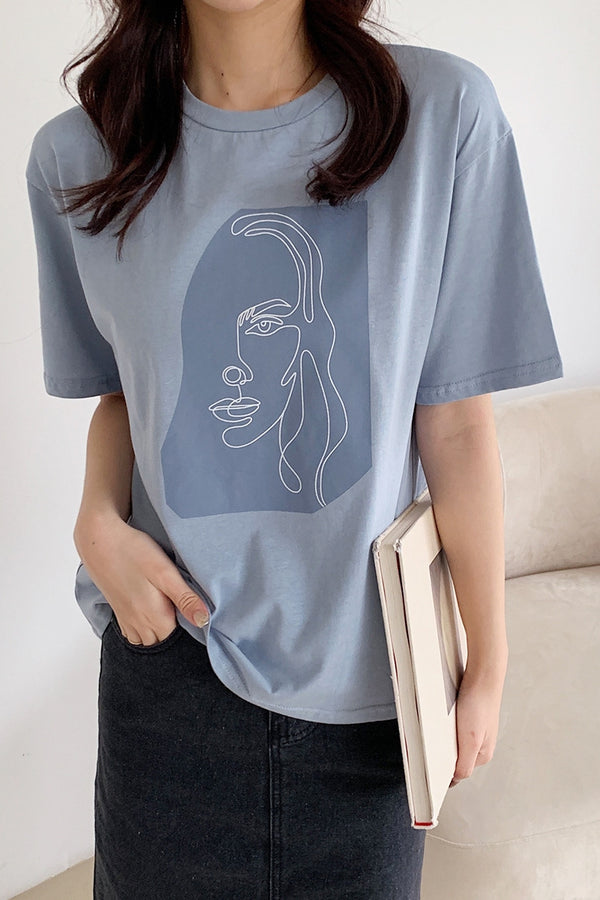 Abstract Character Print Cotton T-Shirt