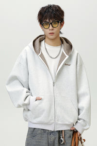 Men’s Houndstooth Contrast Zip-Up Hoodie