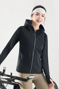 Women’s UPF 50+ Ice Silk Cooling Sun Protection Jacket – Breathable Face Cover & Detachable Black-Coated Hood