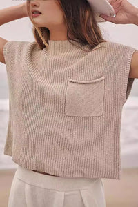 Knitted Sleeveless Pocket Casual Rib Pullover Vest