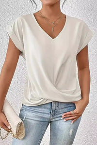 V-Neck Irregular Knot Short Sleeve T-Shirt