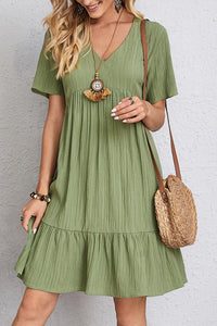 V-Neck Ruffled Short Sleeve Summer Mini Dress
