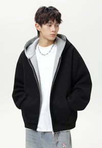 Contrast-Color Zip-Up Hoodie