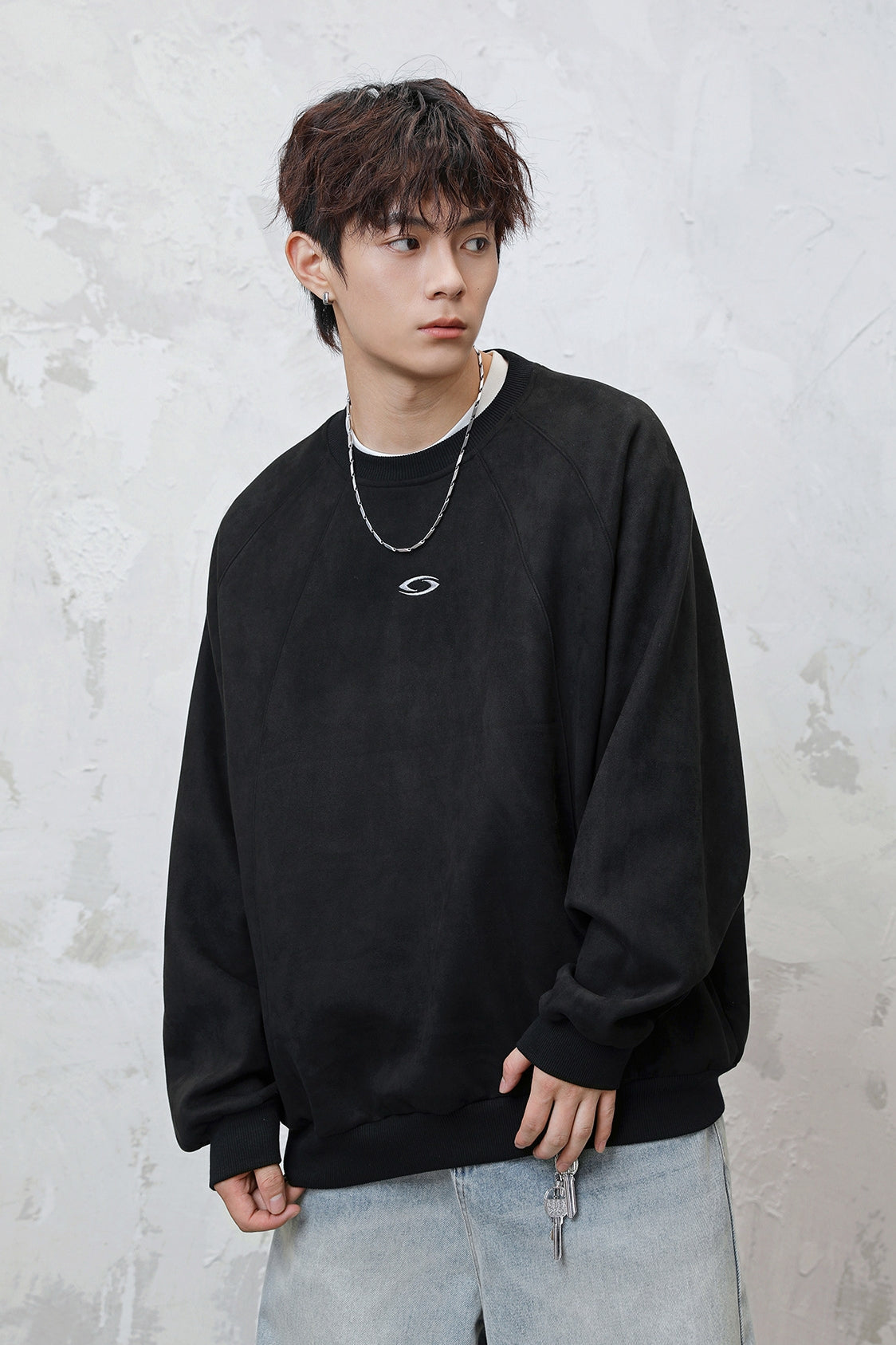 Men’s Faux Suede Crew Neck Sweatshirt – Heavyweight Fall & Winter Pullover