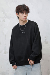 Men’s Faux Suede Crew Neck Sweatshirt – Heavyweight Fall & Winter Pullover